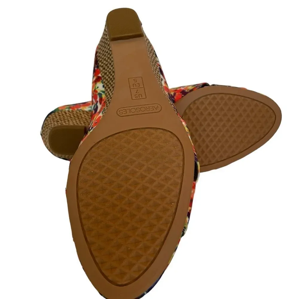 AEROSOLES SHIPMATES FLORAL WEDGE, sz 7.5‎